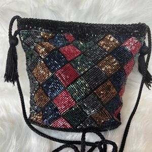 Beaded evening bag with shoulder strap